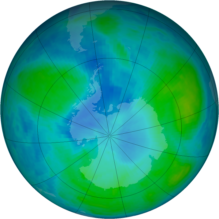 Antarctic ozone map for 13 February 1991